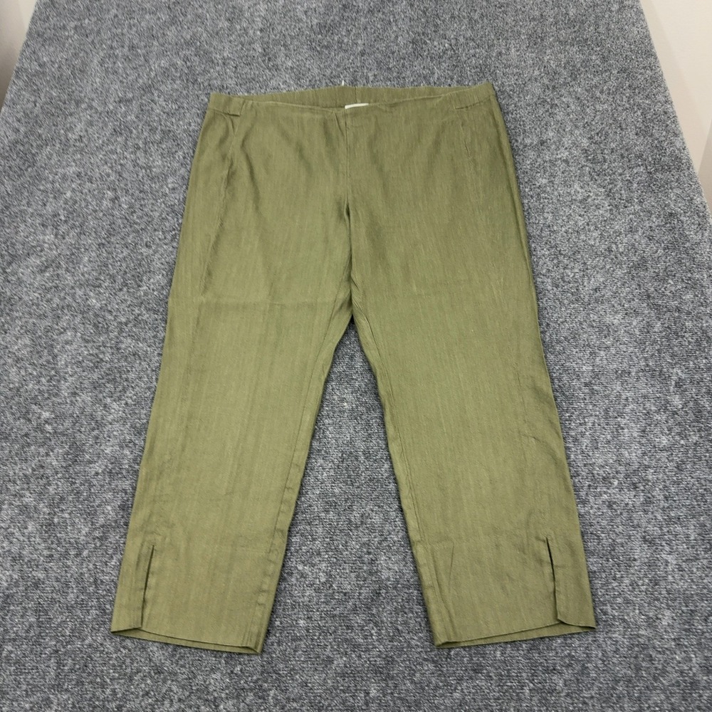 J Jill Pants Women L Green Linen Stretch Cropped Split Hem‎ Casual Minimalist